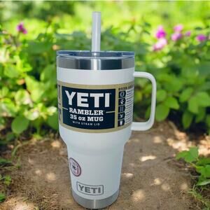 YETI Rambler 35 oz Straw Mug White Handle Insulated Travel Tumbler Cup Holder